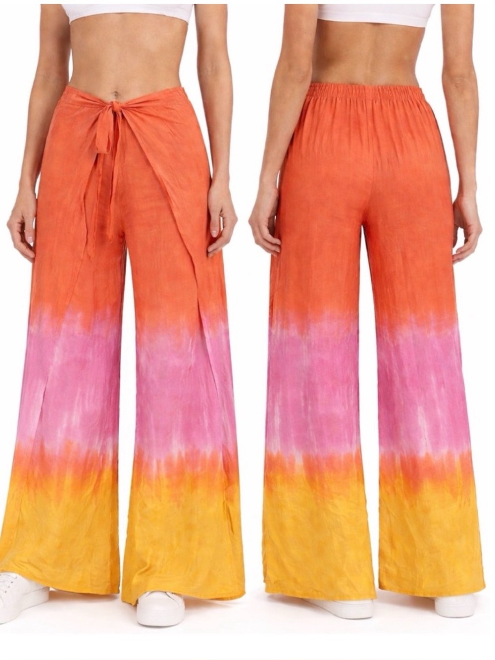 Young Fabulous & Broke Abigail Tie Front Split Wide Leg Tie Dye Pants Large NEW